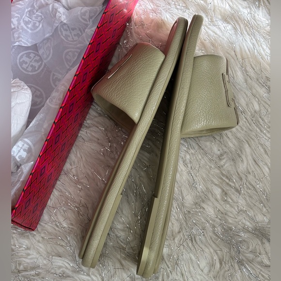 Tory Burch Olive Sprig Women’s Double T Sport Slide Tumbled Leather Size 9.5 - Picture 8 of 11